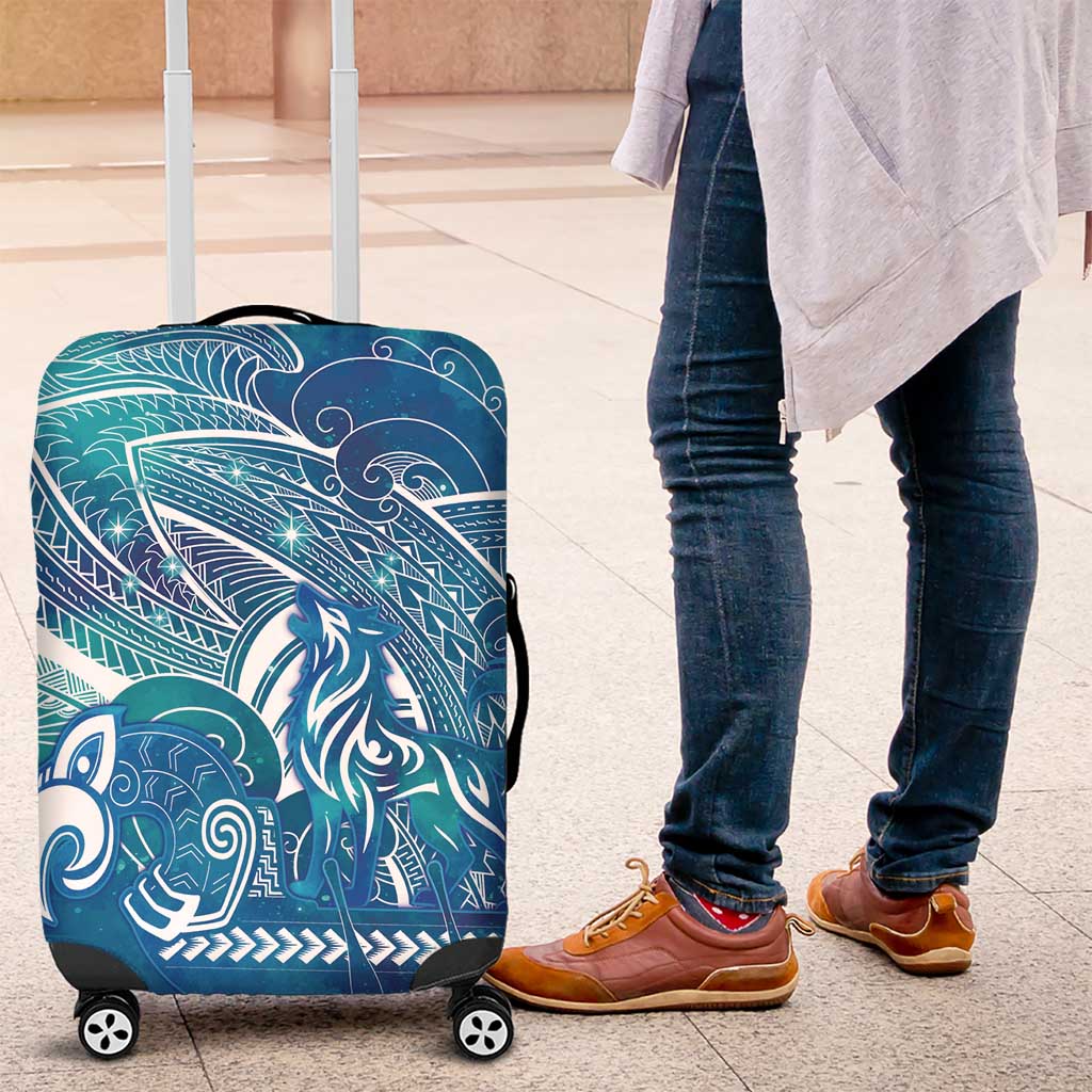 Kuri Dog Waka New Zealand Matariki Luggage Cover Ocean Sharks Maori Tattoo LT14 Blue - Polynesian Pride