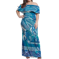 Kuri Dog Waka New Zealand Matariki Off Shoulder Maxi Dress Ocean Sharks Maori Tattoo