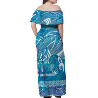 Kuri Dog Waka New Zealand Matariki Off Shoulder Maxi Dress Ocean Sharks Maori Tattoo