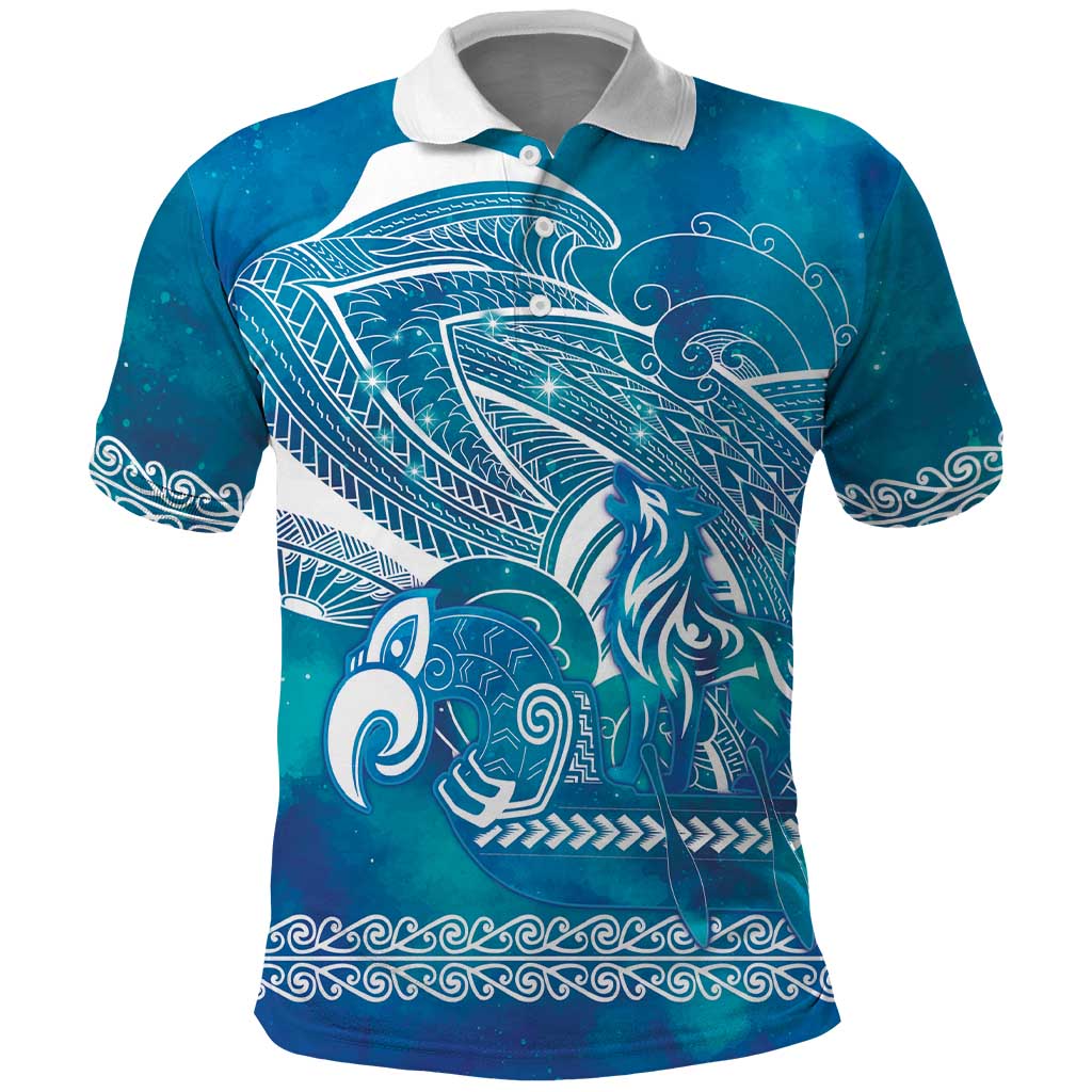 Kuri Dog Waka New Zealand Matariki Polo Shirt Ocean Sharks Maori Tattoo