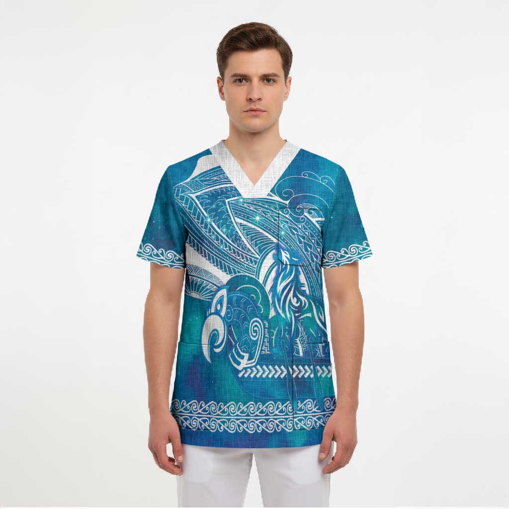 Kuri Dog Waka New Zealand Matariki Scrub Top Ocean Sharks Maori Tattoo LT14 - Polynesian Pride