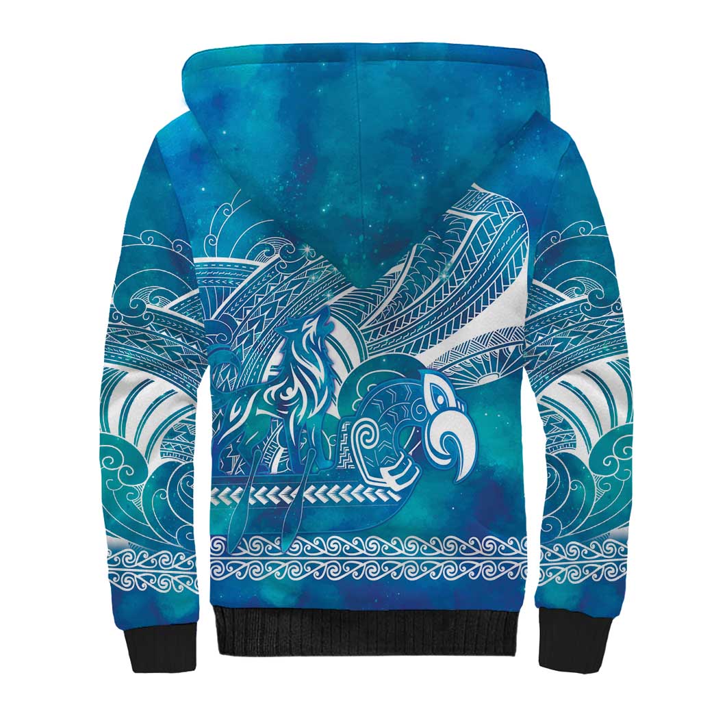 Kuri Dog Waka New Zealand Matariki Sherpa Hoodie Ocean Sharks Maori Tattoo