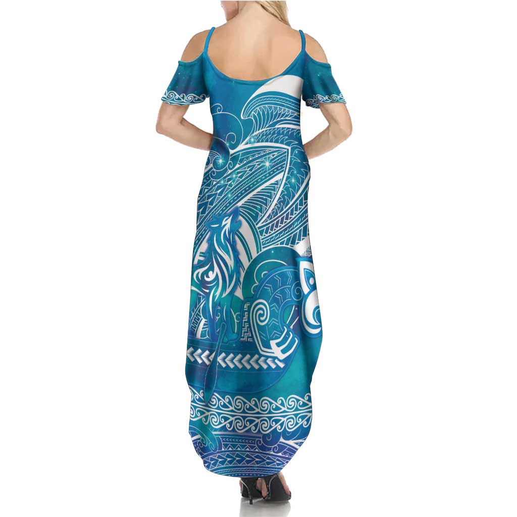 Kuri Dog Waka New Zealand Matariki Summer Maxi Dress Ocean Sharks Maori Tattoo