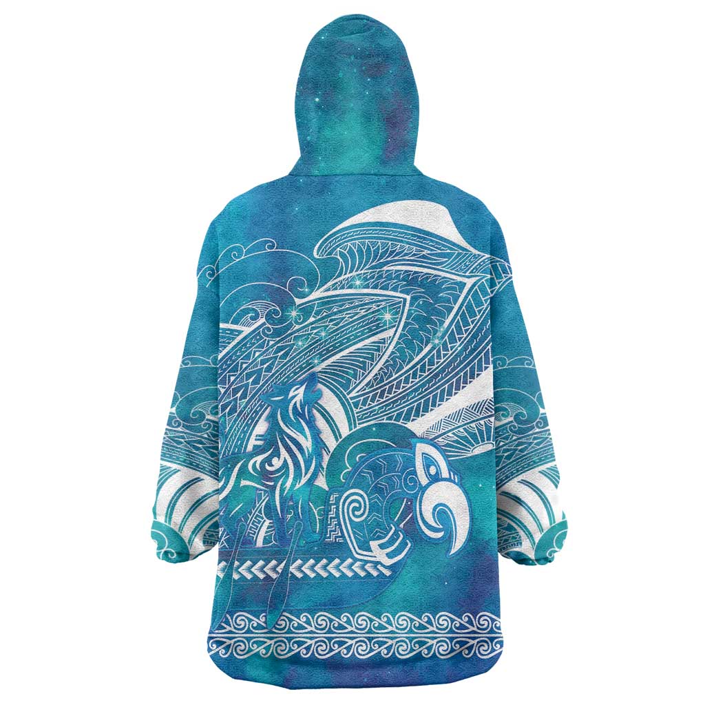 Kuri Dog Waka New Zealand Matariki Wearable Blanket Hoodie Ocean Sharks Maori Tattoo