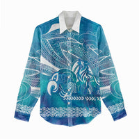 Kuri Dog Waka New Zealand Matariki Women Casual Shirt Ocean Sharks Maori Tattoo