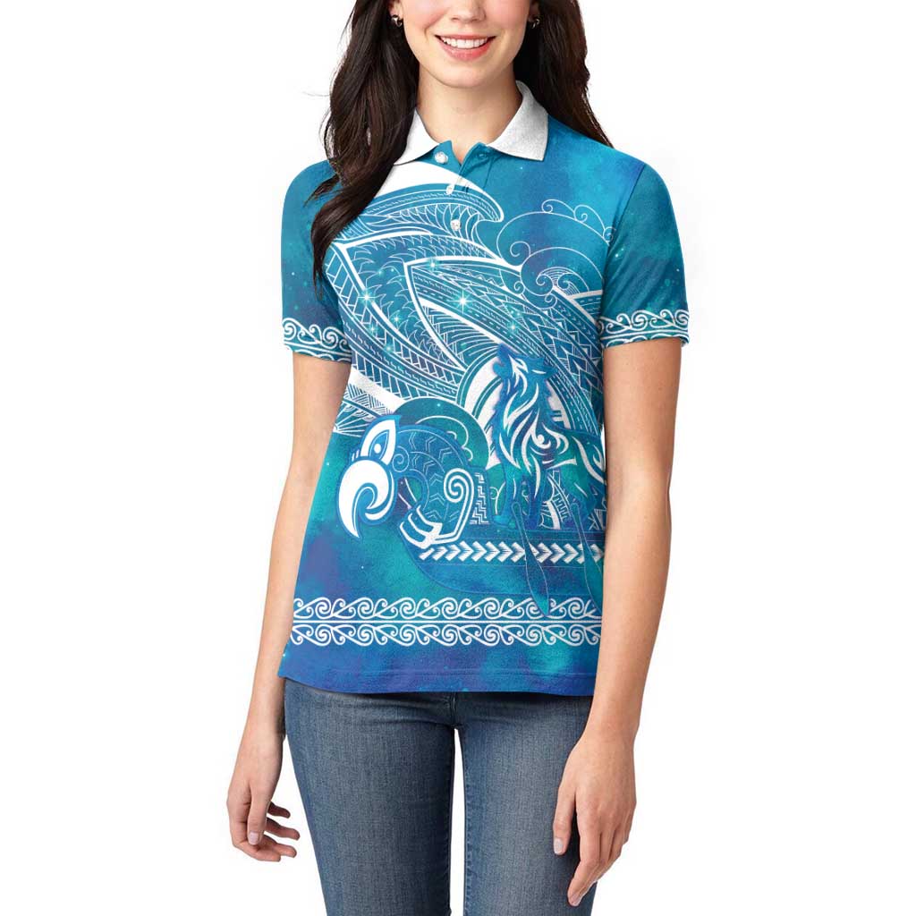 Kuri Dog Waka New Zealand Matariki Women Polo Shirt Ocean Sharks Maori Tattoo