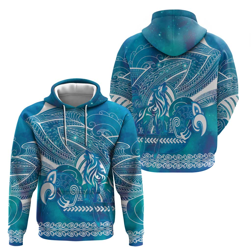 Kuri Dog Waka New Zealand Matariki Zip Hoodie Ocean Sharks Maori Tattoo