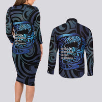 Tuna Eel New Zealand Matariki Couples Matching Long Sleeve Bodycon Dress and Long Sleeve Button Shirt He Piko He Taniwha Maori Pattern