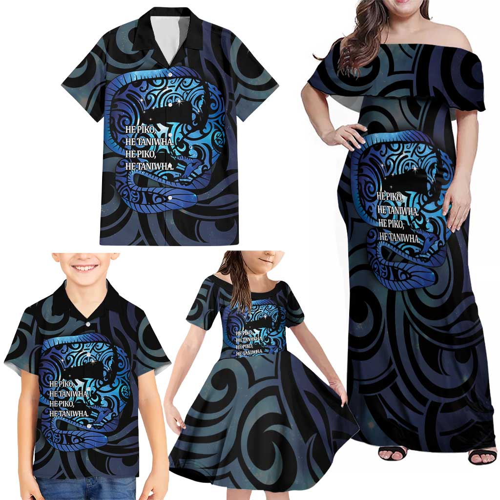 Tuna Eel New Zealand Matariki Family Matching Off Shoulder Maxi Dress and Hawaiian Shirt He Piko He Taniwha Maori Pattern LT14 - Polynesian Pride