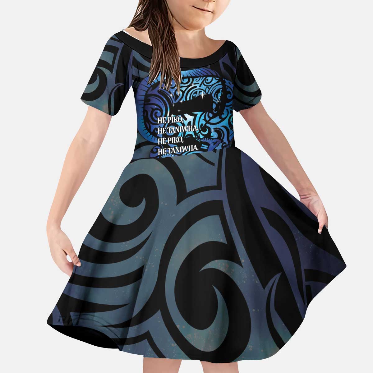 Tuna Eel New Zealand Matariki Kid Short Sleeve Dress He Piko He Taniwha Maori Pattern LT14 KID Purple - Polynesian Pride