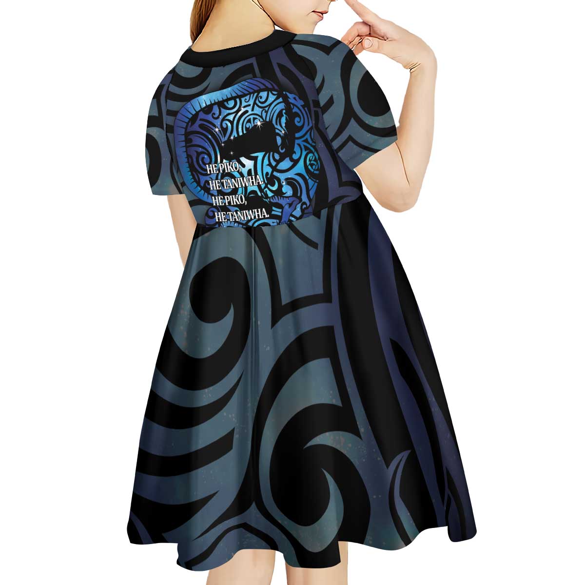 Tuna Eel New Zealand Matariki Kid Short Sleeve Dress He Piko He Taniwha Maori Pattern LT14 - Polynesian Pride