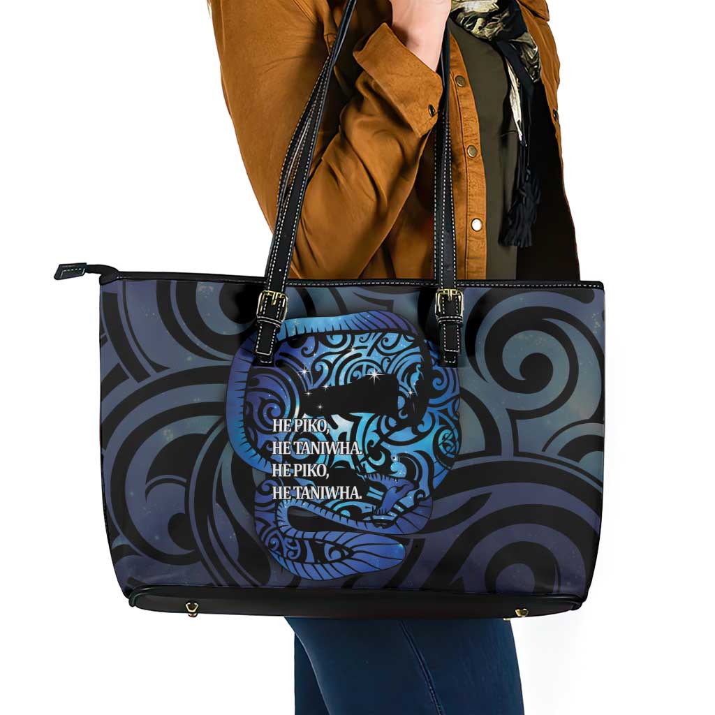 Tuna Eel New Zealand Matariki Leather Tote Bag He Piko He Taniwha Maori Pattern LT14 - Polynesian Pride
