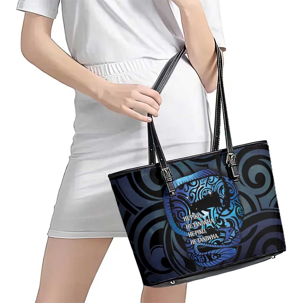 Tuna Eel New Zealand Matariki Leather Tote Bag He Piko He Taniwha Maori Pattern LT14 - Polynesian Pride