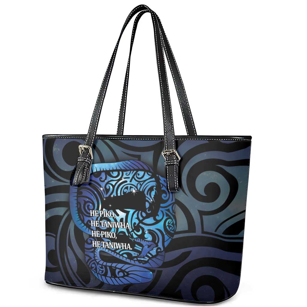 Tuna Eel New Zealand Matariki Leather Tote Bag He Piko He Taniwha Maori Pattern LT14 - Polynesian Pride