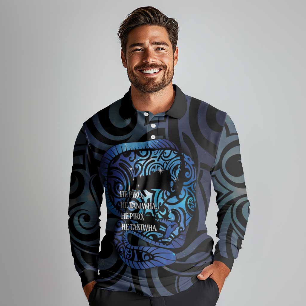Tuna Eel New Zealand Matariki Long Sleeve Polo Shirt He Piko He Taniwha Maori Pattern LT14 - Polynesian Pride