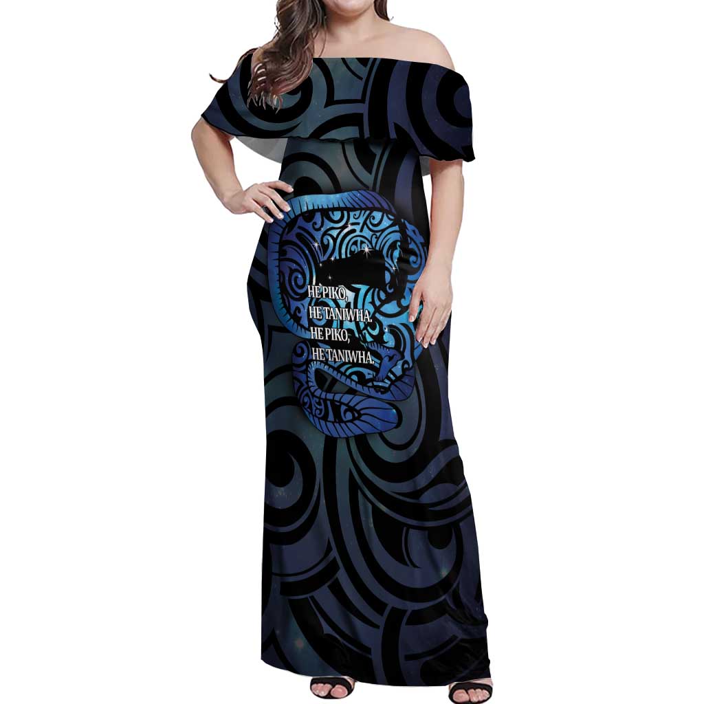 Tuna Eel New Zealand Matariki Off Shoulder Maxi Dress He Piko He Taniwha Maori Pattern LT14 Women Purple - Polynesian Pride
