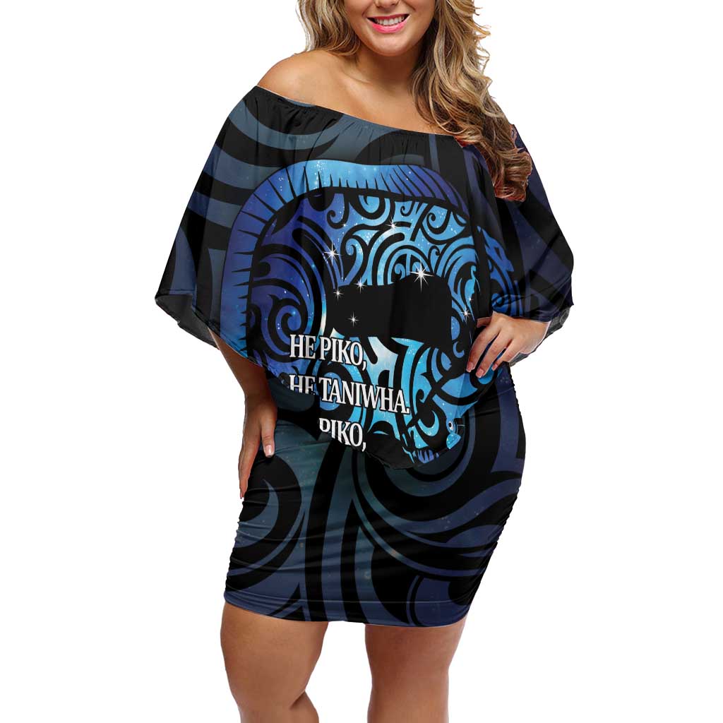 Tuna Eel New Zealand Matariki Off Shoulder Short Dress He Piko He Taniwha Maori Pattern LT14 Women Purple - Polynesian Pride