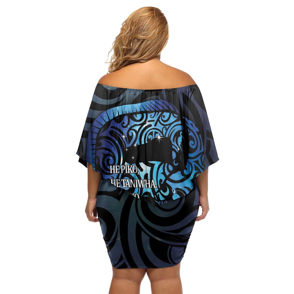 Tuna Eel New Zealand Matariki Off Shoulder Short Dress He Piko He Taniwha Maori Pattern LT14 - Polynesian Pride