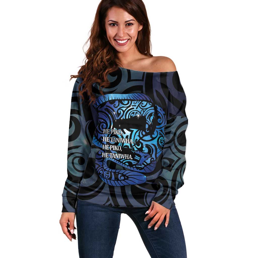 Tuna Eel New Zealand Matariki Off Shoulder Sweater He Piko He Taniwha Maori Pattern LT14 Women Purple - Polynesian Pride