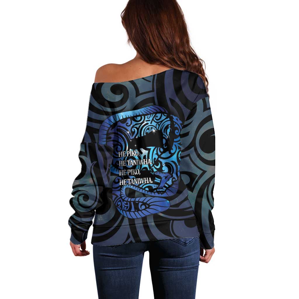 Tuna Eel New Zealand Matariki Off Shoulder Sweater He Piko He Taniwha Maori Pattern LT14 - Polynesian Pride