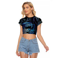 Tuna Eel New Zealand Matariki Raglan Cropped T Shirt He Piko He Taniwha Maori Pattern LT14 Female Purple - Polynesian Pride