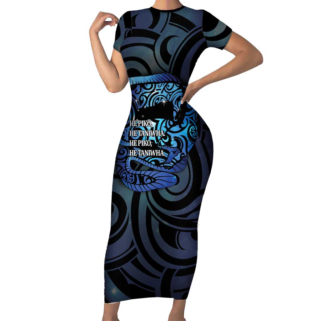 Tuna Eel New Zealand Matariki Short Sleeve Bodycon Dress He Piko He Taniwha Maori Pattern LT14 Long Dress Purple - Polynesian Pride