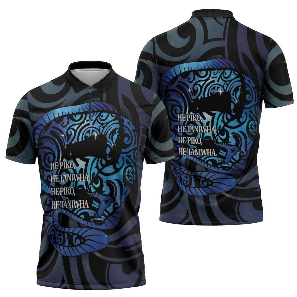 Tuna Eel New Zealand Matariki Zipper Polo Shirt He Piko He Taniwha Maori Pattern LT14 - Polynesian Pride