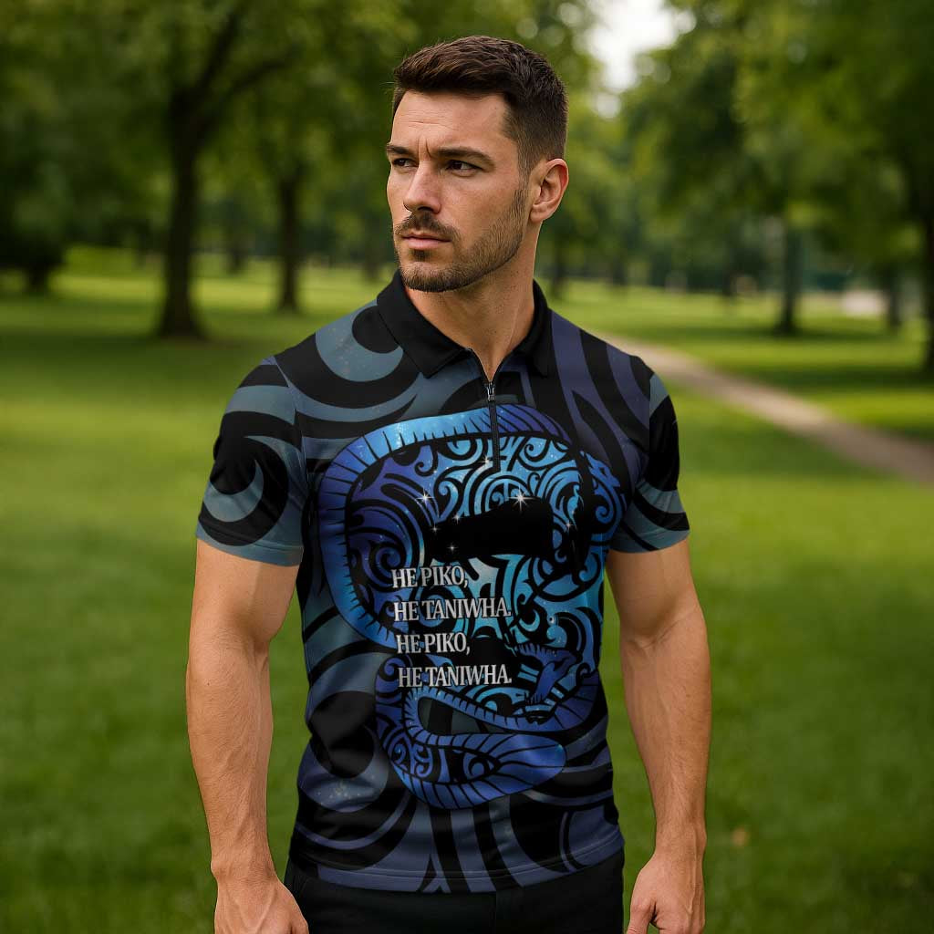 Tuna Eel New Zealand Matariki Zipper Polo Shirt He Piko He Taniwha Maori Pattern LT14 - Polynesian Pride