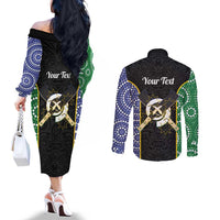 Personalised South Sea Islanders National Recognition Day Couples Matching Off The Shoulder Long Sleeve Dress and Long Sleeve Button Shirt Australia Aboriginal Vanuatu Pig Tusk
