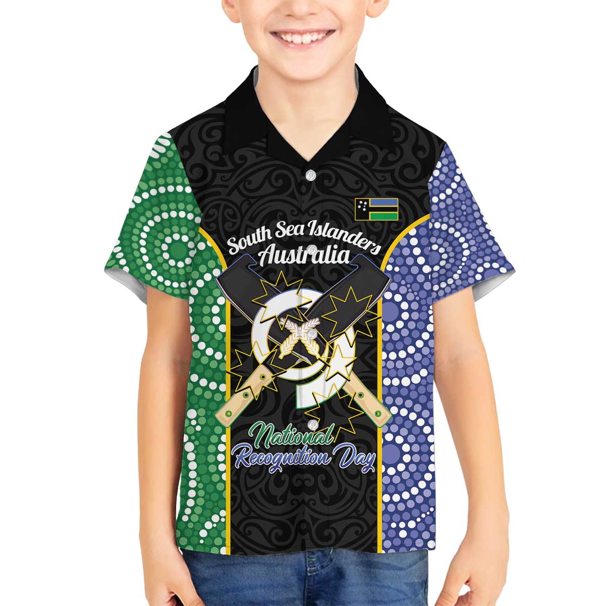 Personalised South Sea Islanders National Recognition Day Family Matching Off The Shoulder Long Sleeve Dress and Hawaiian Shirt Australia Aboriginal Vanuatu Pig Tusk