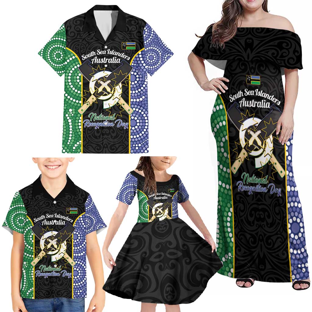 Personalised South Sea Islanders National Recognition Day Family Matching Off Shoulder Maxi Dress and Hawaiian Shirt Australia Aboriginal Vanuatu Pig Tusk LT14 - Polynesian Pride