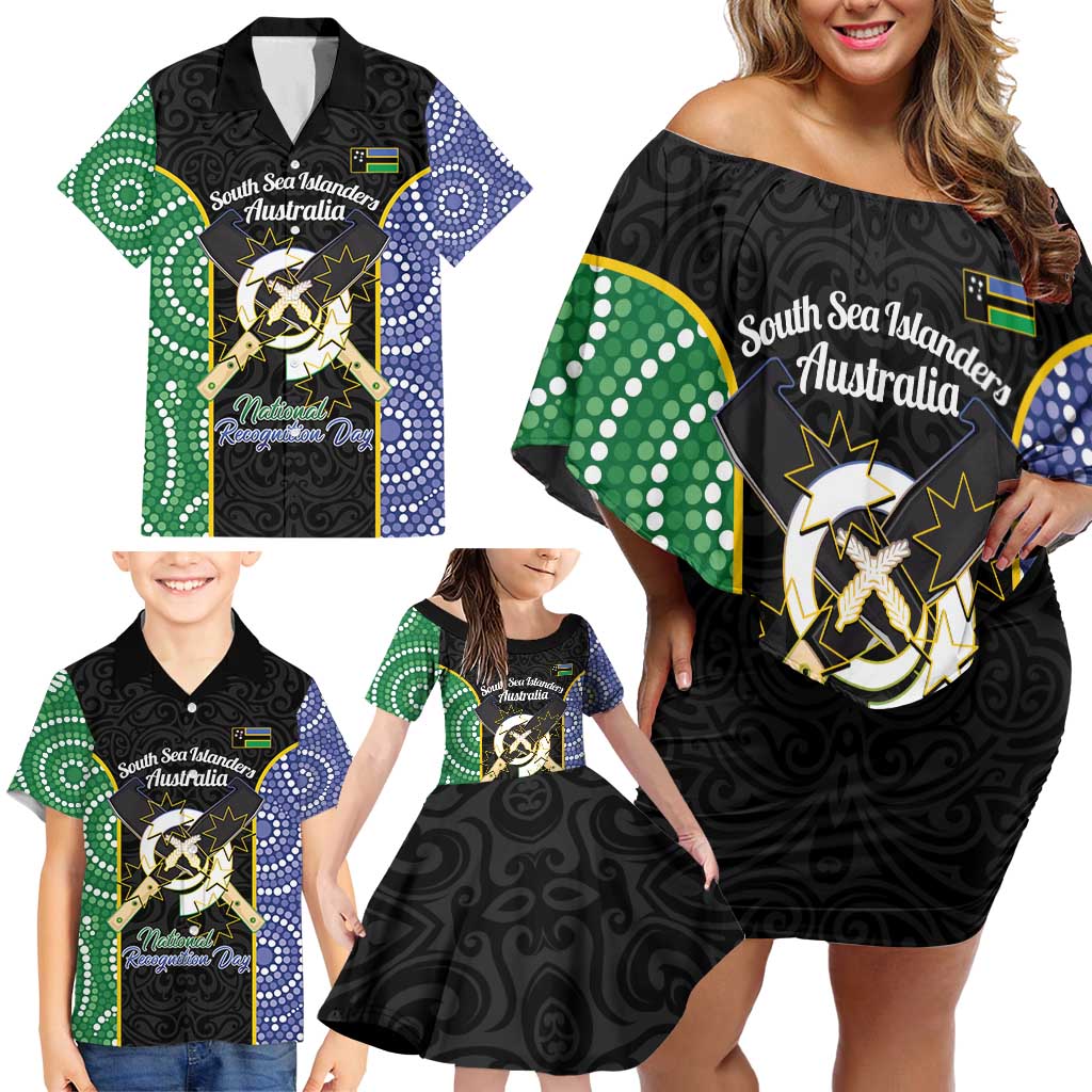 Personalised South Sea Islanders National Recognition Day Family Matching Off Shoulder Short Dress and Hawaiian Shirt Australia Aboriginal Vanuatu Pig Tusk LT14 - Polynesian Pride