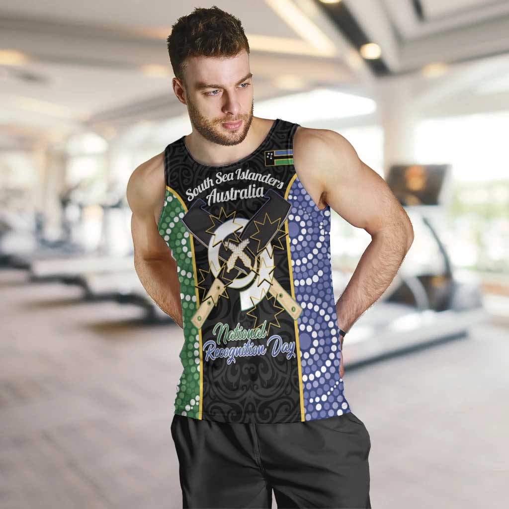 Personalised South Sea Islanders National Recognition Day Men Tank Top Australia Aboriginal Vanuatu Pig Tusk LT14 Black - Polynesian Pride