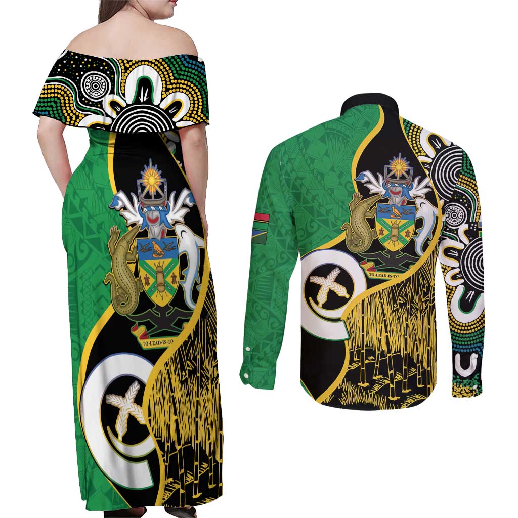 Australian South Sea Islanders National Recognition Day Couples Matching Off Shoulder Maxi Dress and Long Sleeve Button Shirt Solomon Islands And Vanuatu Culture