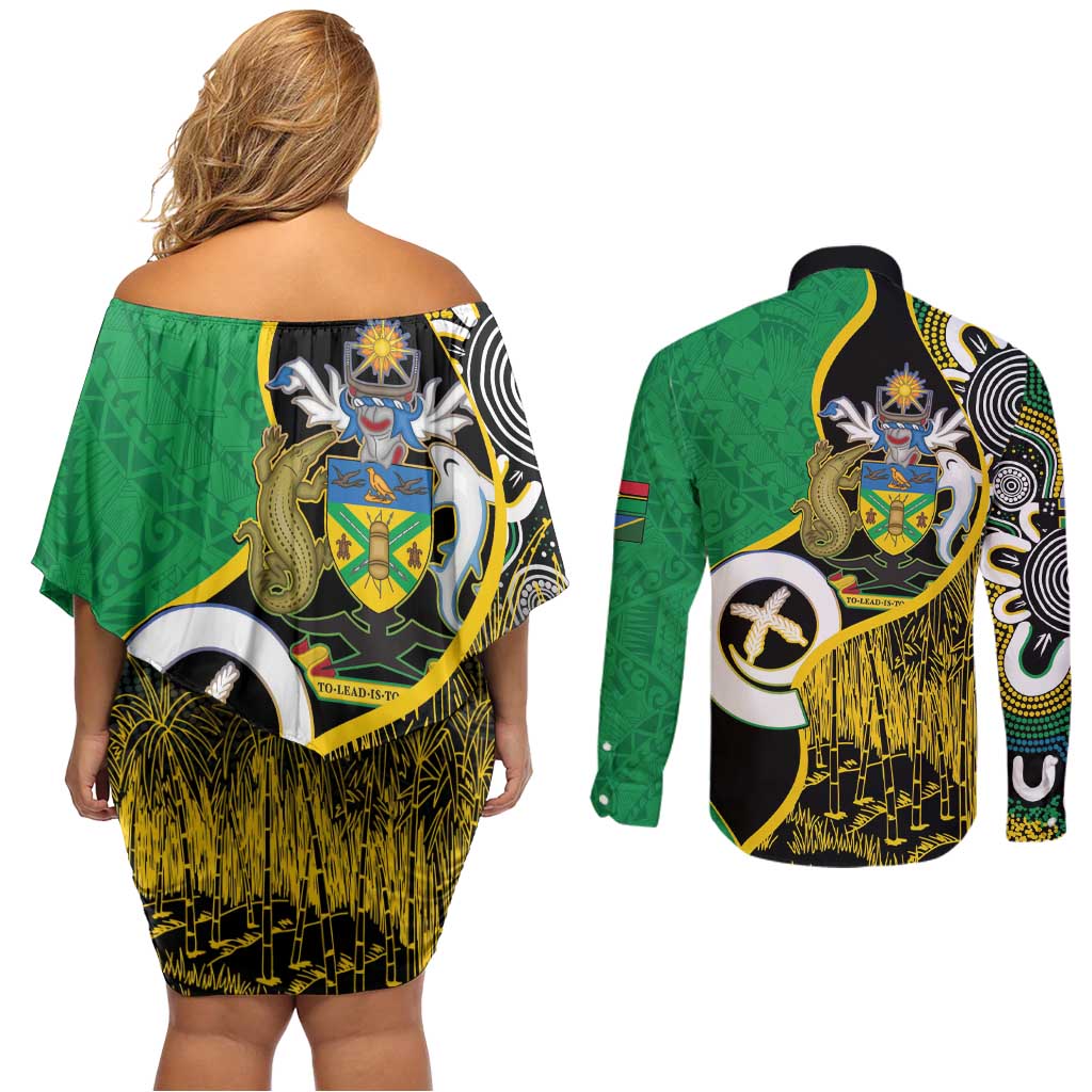 Australian South Sea Islanders National Recognition Day Couples Matching Off Shoulder Short Dress and Long Sleeve Button Shirt Solomon Islands And Vanuatu Culture