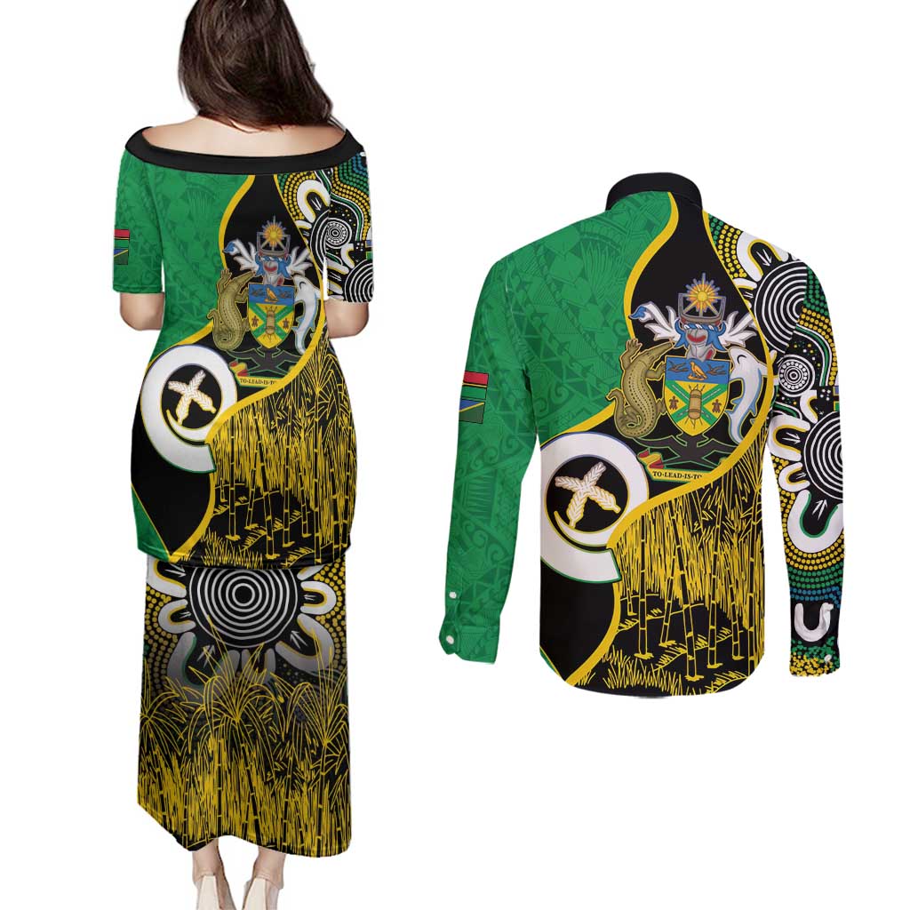 Australian South Sea Islanders National Recognition Day Couples Matching Puletasi and Long Sleeve Button Shirt Solomon Islands And Vanuatu Culture