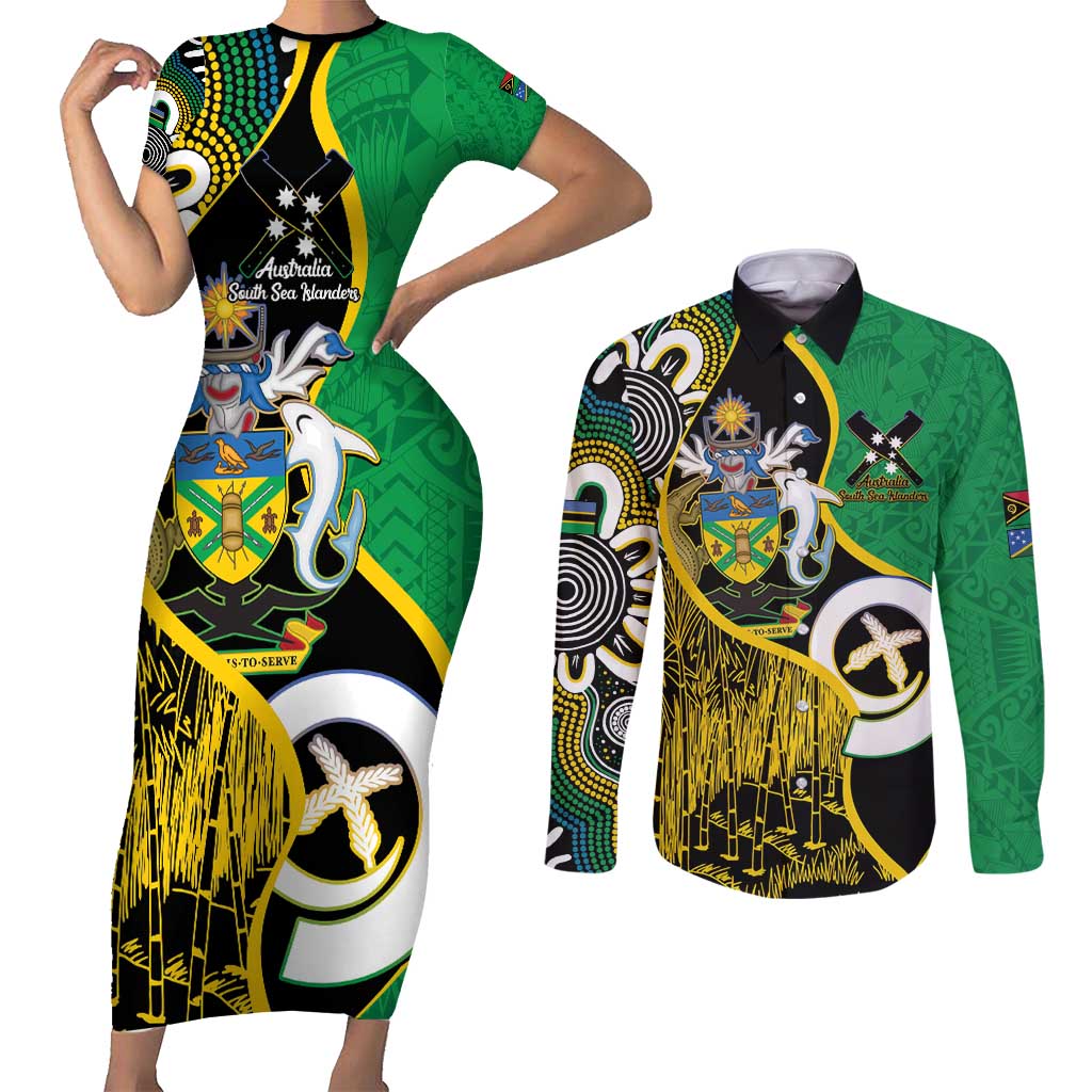 Australian South Sea Islanders National Recognition Day Couples Matching Short Sleeve Bodycon Dress and Long Sleeve Button Shirt Solomon Islands And Vanuatu Culture