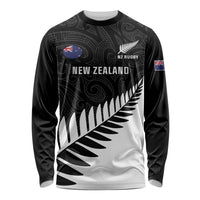 New Zealand Silver Fern Rugby Long Sleeve Shirt All Black Go Champions Maori Pattern LT14