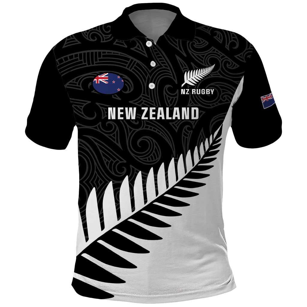 New Zealand Silver Fern Rugby Polo Shirt All Black Go Champions Maori Pattern LT14