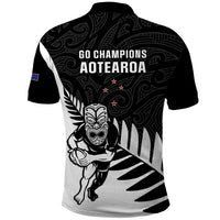 New Zealand Silver Fern Rugby Polo Shirt All Black Go Champions Maori Pattern LT14