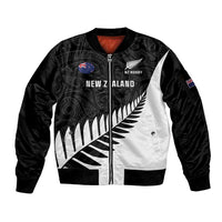 New Zealand Silver Fern Rugby Sleeve Zip Bomber Jacket All Black Go Champions Maori Pattern LT14