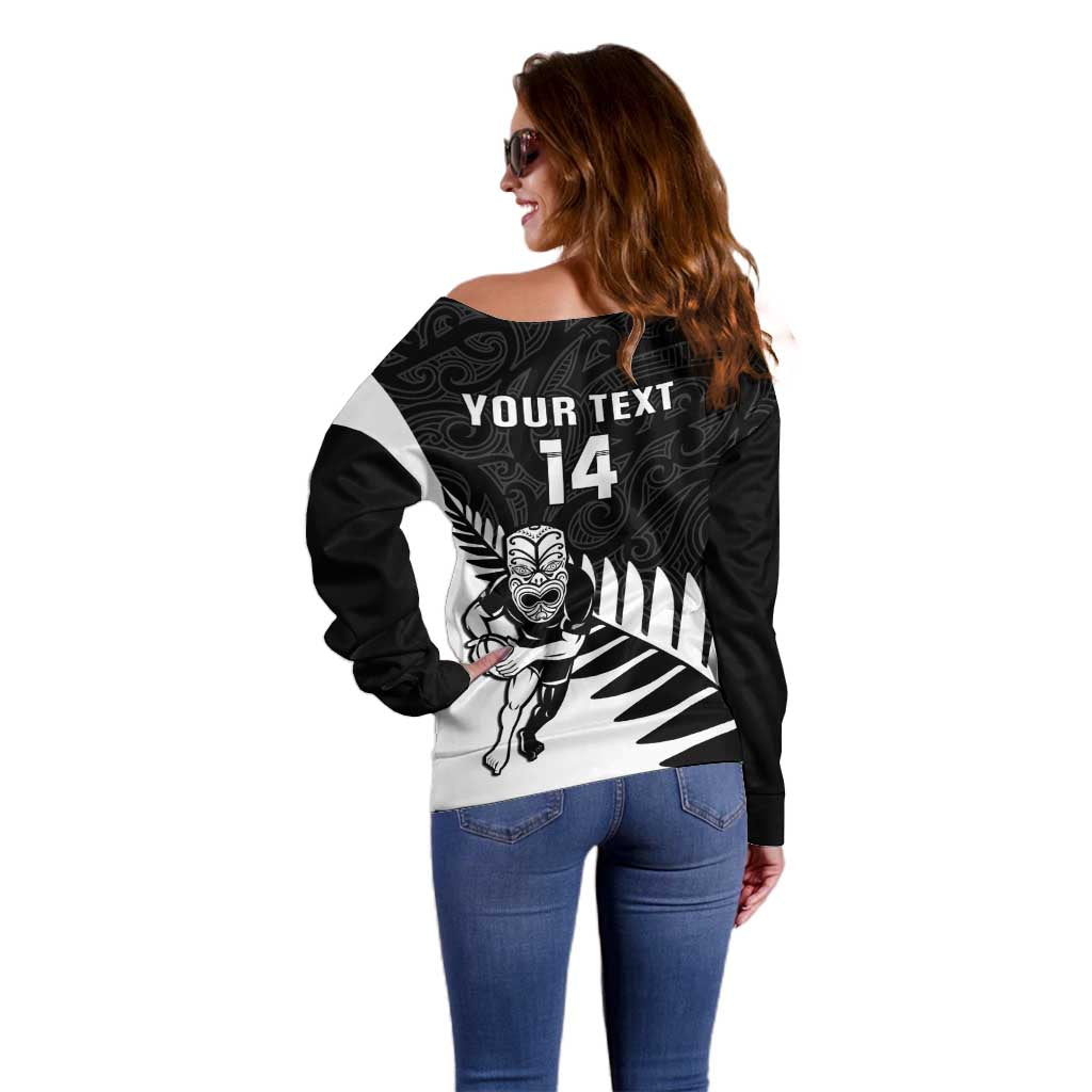 Personalised New Zealand Silver Fern Rugby Off Shoulder Sweater All Black Go Champions Maori Pattern LT14
