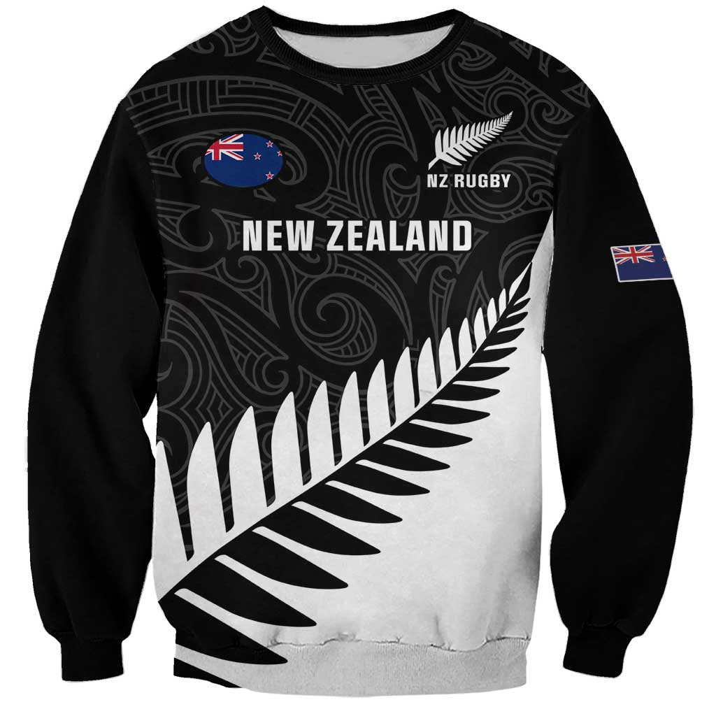 Personalised New Zealand Silver Fern Rugby Sweatshirt All Black Go Champions Maori Pattern LT14