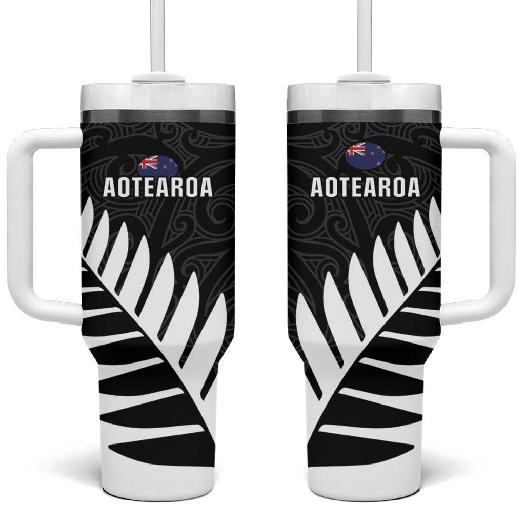 New Zealand Silver Fern Rugby Tumbler With Handle All Black Go Champions Maori Pattern