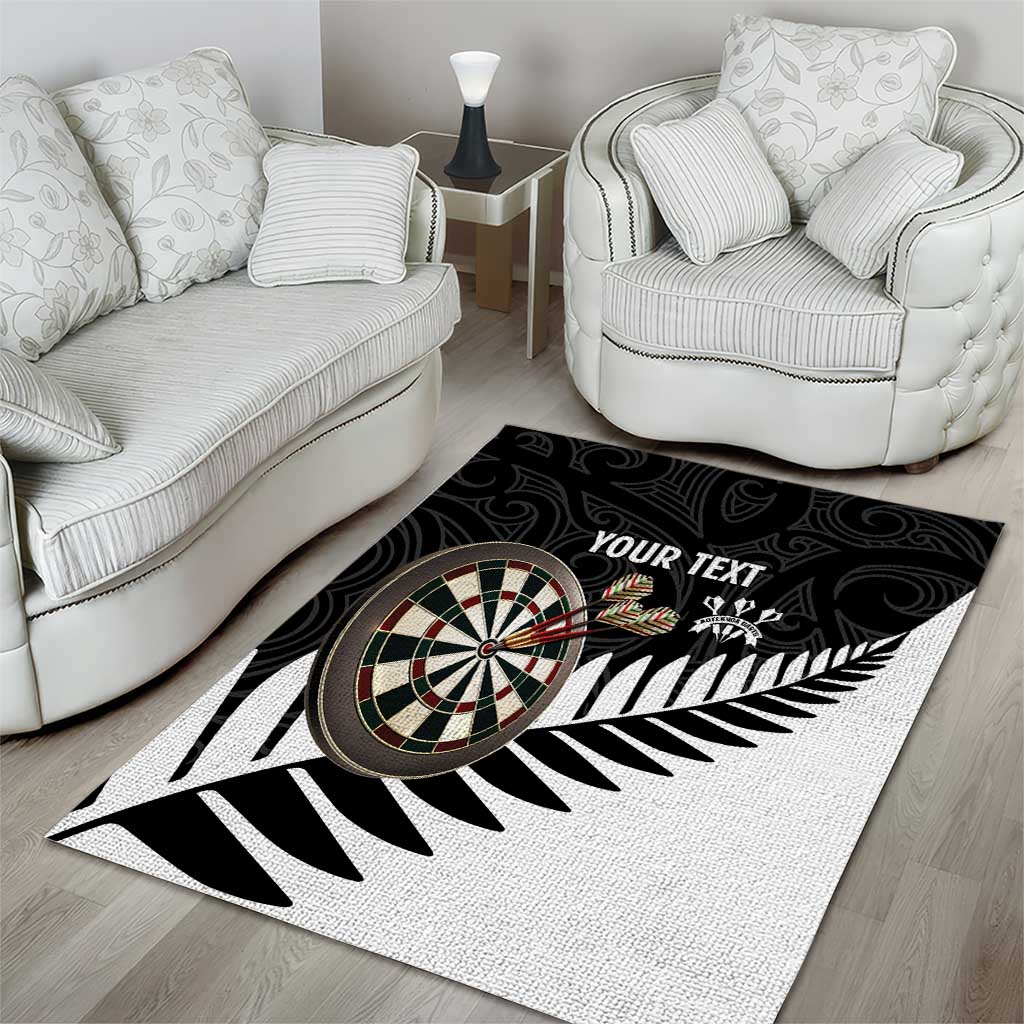 Personalised New Zealand Darts Area Rug Silver Fern Aotearoa Maori Pattern - Polynesian Pride