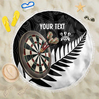 Personalised New Zealand Darts Beach Blanket Silver Fern Aotearoa Maori Pattern LT14 One Size 150cm Black - Polynesian Pride