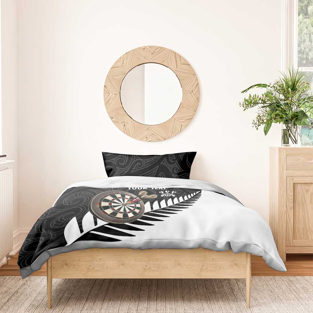 Personalised New Zealand Darts Bedding Set Silver Fern Aotearoa Maori Pattern - Polynesian Pride