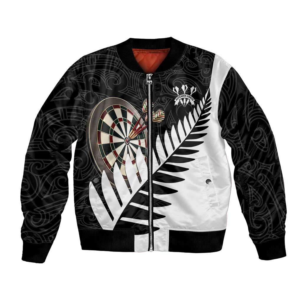 Personalised New Zealand Darts Bomber Jacket Silver Fern Aotearoa Maori Pattern - Polynesian Pride