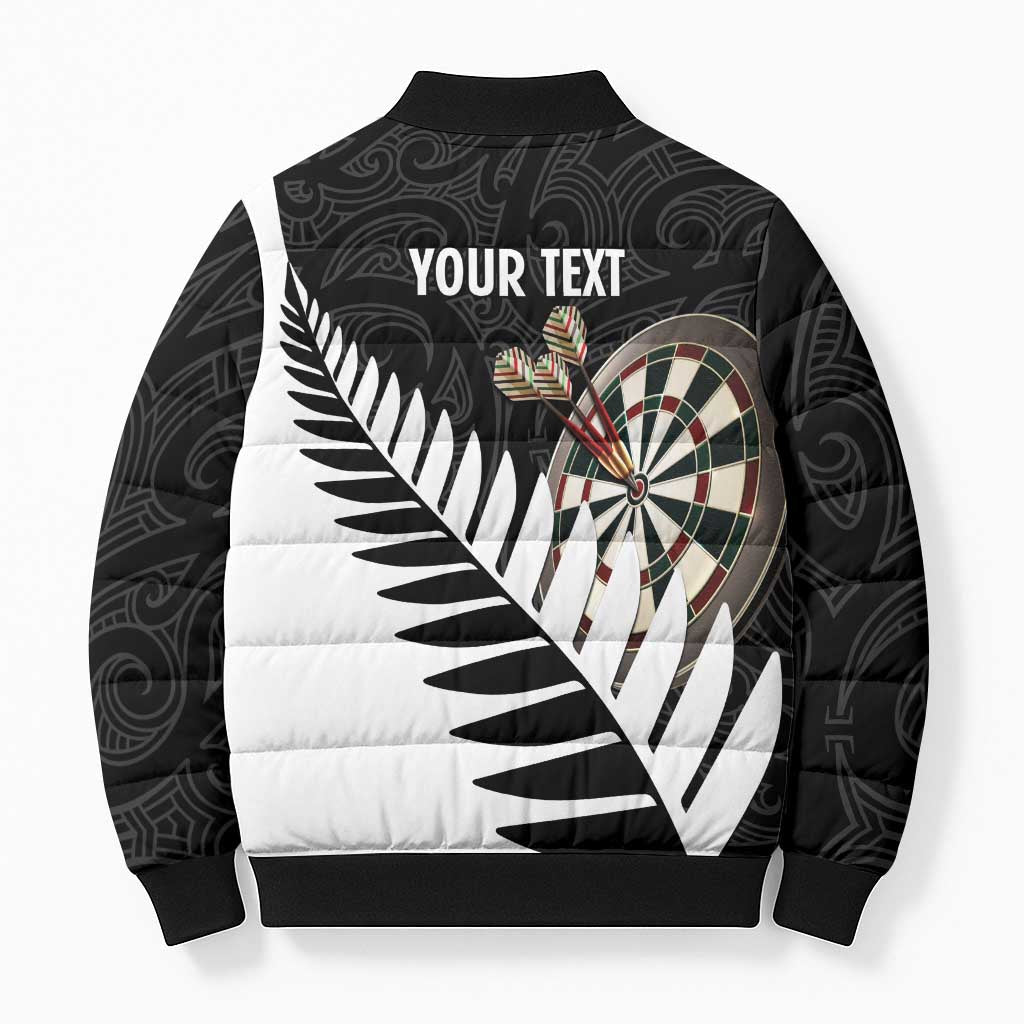 Personalised New Zealand Darts Bomber Puffer Jacket Silver Fern Aotearoa Maori Pattern - Polynesian Pride