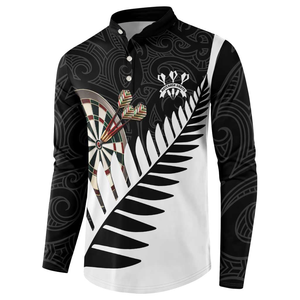 Personalised New Zealand Darts Button Sweatshirt Silver Fern Aotearoa Maori Pattern - Polynesian Pride